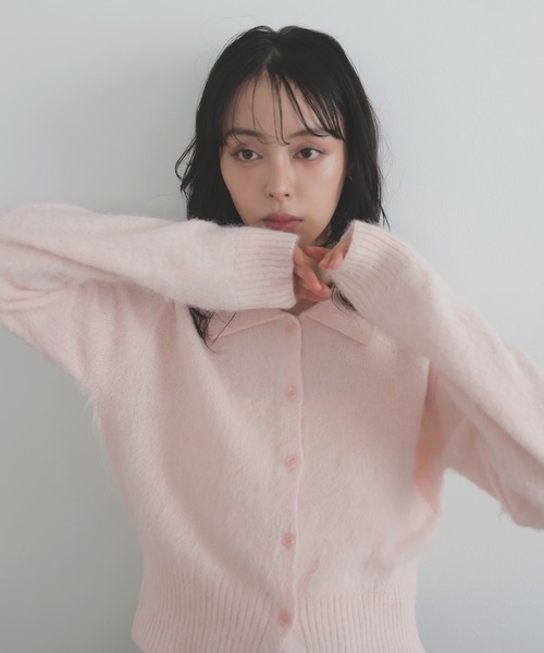 LIAN（リアン）の「シャギーポロニットカーディガン（カーディガン/ボレロ・レディース・ライム/ピンク/オフホワイト/チャコールグレー・FREE）」の7枚目の写真