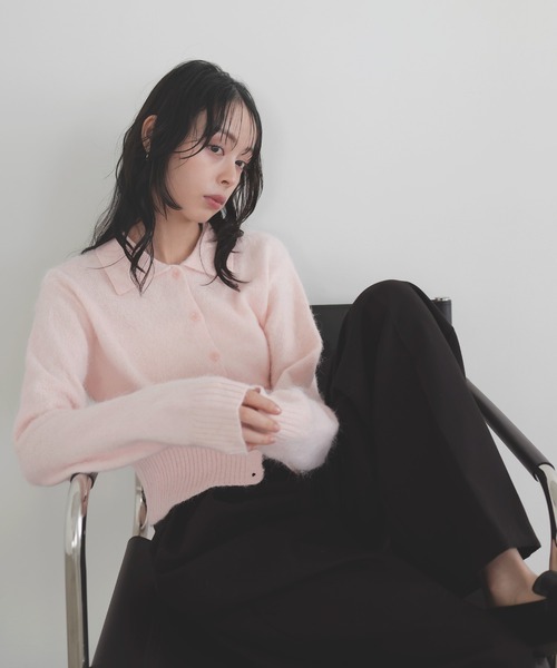 LIAN（リアン）の「シャギーポロニットカーディガン（カーディガン/ボレロ・レディース・ライム/ピンク/オフホワイト/チャコールグレー・FREE）」の9枚目の写真