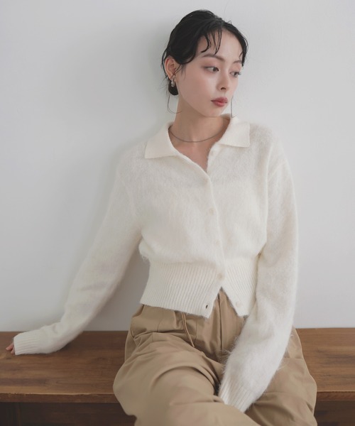 LIAN（リアン）の「シャギーポロニットカーディガン（カーディガン/ボレロ・レディース・ライム/ピンク/オフホワイト/チャコールグレー・FREE）」の11枚目の写真