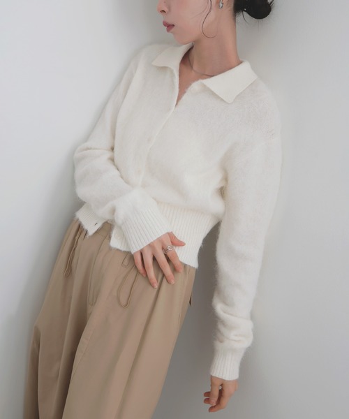 LIAN（リアン）の「シャギーポロニットカーディガン（カーディガン/ボレロ・レディース・ライム/ピンク/オフホワイト/チャコールグレー・FREE）」の12枚目の写真