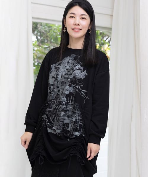 iS ScoLar 553278：箔プリントシャンデリア フリル裏毛ワンピース