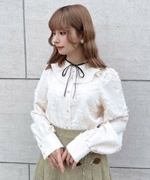 F i.n.t | リボン付きカットジャガードフリルブラウス/fint フィント(シャツ/ブラウス)