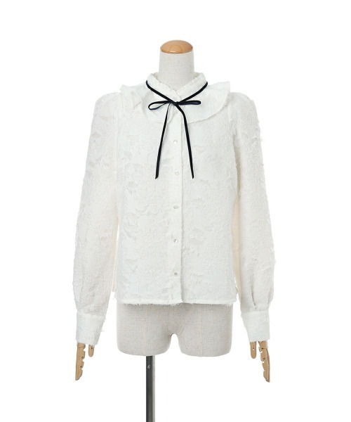 F i.n.t(フィント)の「リボン付きカットジャガードフリルブラウス/fint フィント(シャツ/ブラウス・レディース・オフホワイト/アイボリー・FREE)」の10枚目の写真