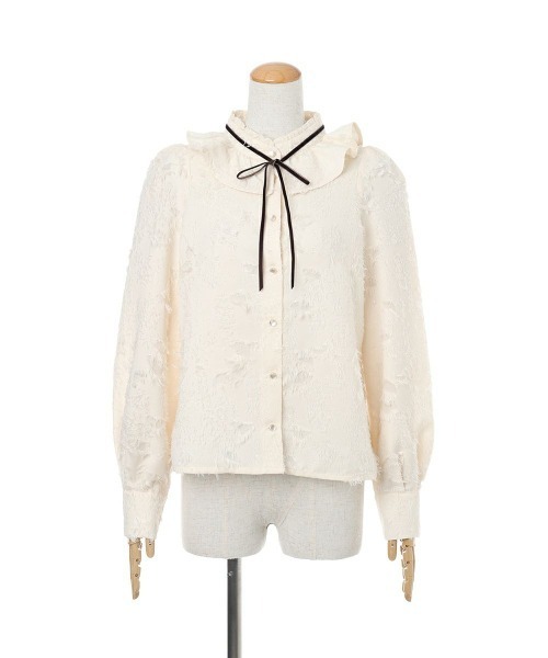 F i.n.t(フィント)の「リボン付きカットジャガードフリルブラウス/fint フィント(シャツ/ブラウス・レディース・オフホワイト/アイボリー・FREE)」の11枚目の写真