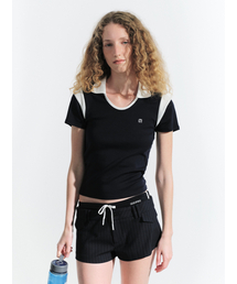 ELA U-NECK COLLAR T-SHIRT (NAVY)