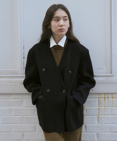 HOWUS(ホワス)の「HAND SHAWL DOUBLE JACKET (BLACK)(チェスターコート・レディース・ブラック・ONE SIZE)」の1枚目の写真