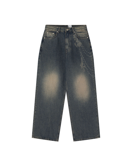 KASHIKO(カシコ)の「Chain Wide Denim Pants Rusty Blue(デニムパンツ・レディース・その他・SMALL/MEDIUM)」の2枚目の写真