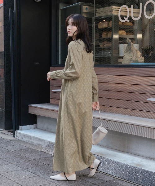 slattgir(スラットジール)の「高身長 綿100%ジャガード切替スタンドカラーマキシ丈ワンピース(トールサイズ)Essenave(ワンピース・レディース・ブラック/カーキ・T5L/T4L/T3L/TLL/TL/TM)」の11枚目の写真