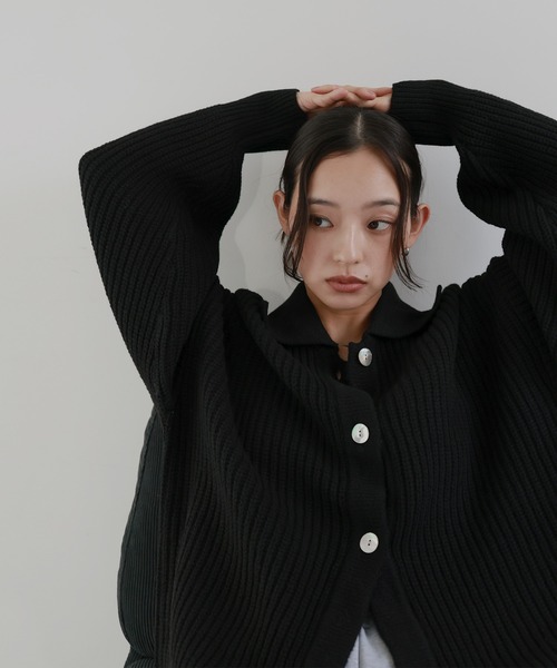 LARDINI 襟付き コットン カーディガン ニット ブラック L LARDINI 襟付き コットン カーディガン ニット ブラック L LARDINI 襟