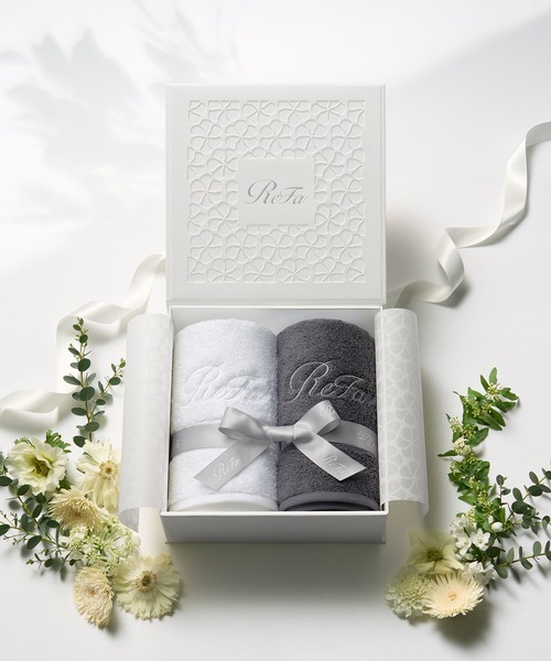 リファ ヘアフェイスタオル2枚セット (ホワイト & ダークグレー