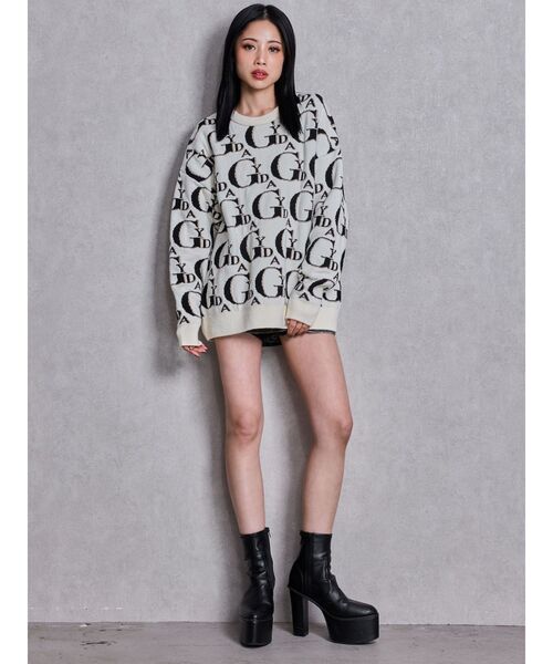 GYDA（ジェイダ）の「GYDA PATTERN ニットトップス（ニット/セーター・レディース・グレー/オフホワイト/ブラック・FREE）」の5枚目の写真