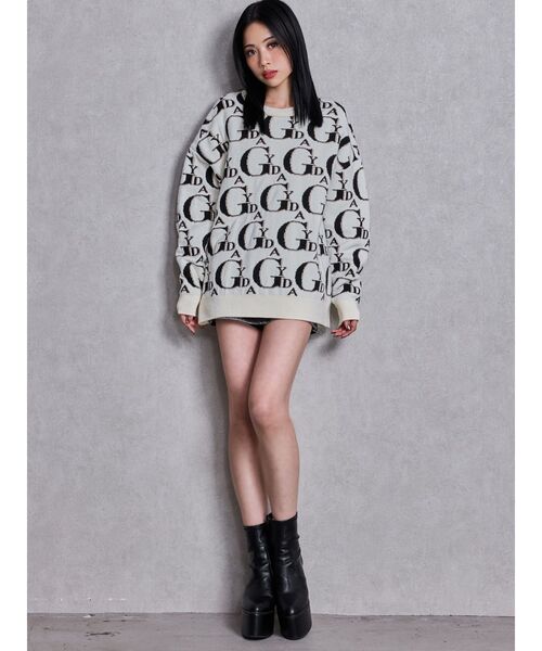 GYDA（ジェイダ）の「GYDA PATTERN ニットトップス（ニット/セーター・レディース・グレー/オフホワイト/ブラック・FREE）」の6枚目の写真