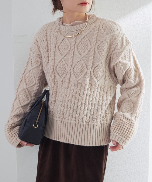 PUAL CE CIN（ピュアルセシン）の「ミックスケーブルニットプル