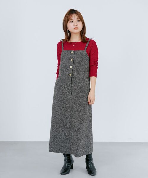 COHINA(コヒナ)の「ゴールドボタンツイードジャンパースカート 【低身長・小柄女性】(ジャンパースカート・レディース・ホワイト/ブラック・REGULAR/SHORT)」の6枚目の写真