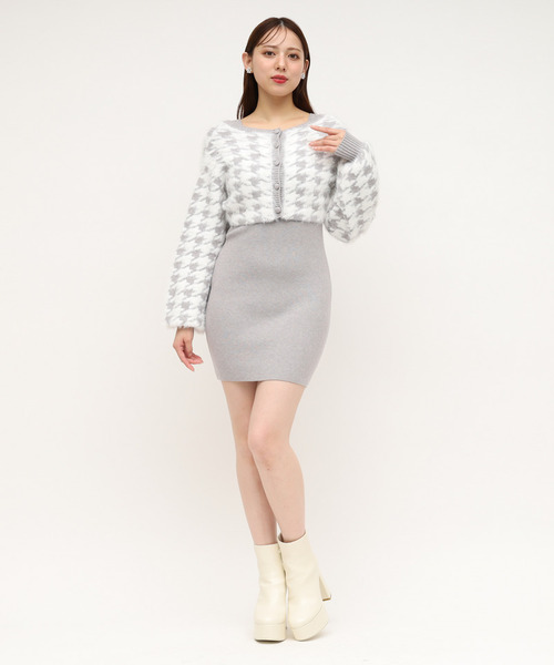 ROYAL PARTY(ロイヤルパーティー)の「2way千鳥シャギーアンサンブルニットミニワンピース(ワンピース・レディース・グレー/ブラック/ピンク・FREE)」の15枚目の写真