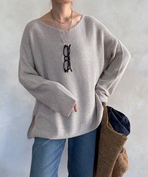 DouDou（ドゥドゥ）の「マーブルヤーン前後2WAYカノコ編みプルオーバー（ニット/セーター・レディース・ブラック/ベージュ/グレー・FREE）」の3枚目の写真