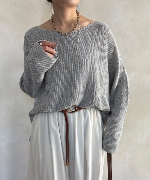 DouDou（ドゥドゥ）の「マーブルヤーン前後2WAYカノコ編みプルオーバー（ニット/セーター・レディース・ブラック/ベージュ/グレー・FREE）」の2枚目の写真