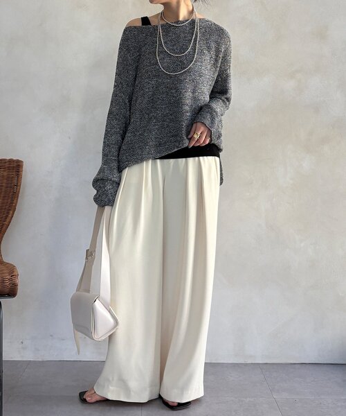 DouDou（ドゥドゥ）の「マーブルヤーン前後2WAYカノコ編みプルオーバー（ニット/セーター・レディース・ブラック/ベージュ/グレー・FREE）」の4枚目の写真