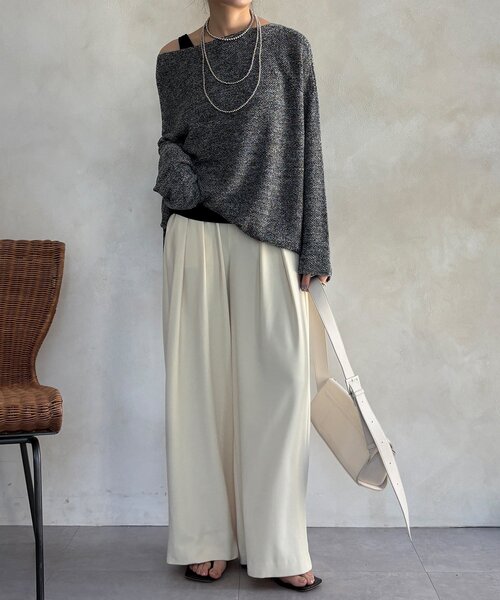 DouDou（ドゥドゥ）の「マーブルヤーン前後2WAYカノコ編みプルオーバー（ニット/セーター・レディース・ブラック/ベージュ/グレー・FREE）」の5枚目の写真