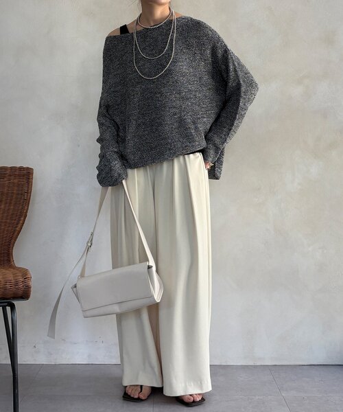 DouDou（ドゥドゥ）の「マーブルヤーン前後2WAYカノコ編みプルオーバー（ニット/セーター・レディース・ブラック/ベージュ/グレー・FREE）」の6枚目の写真