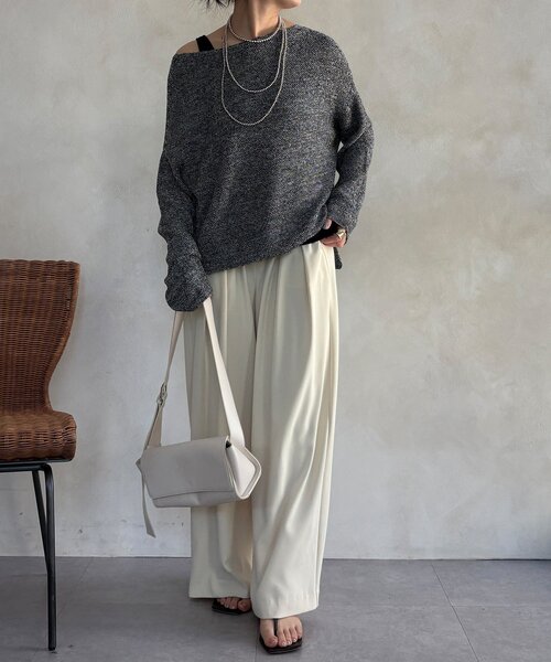 DouDou（ドゥドゥ）の「マーブルヤーン前後2WAYカノコ編みプルオーバー（ニット/セーター・レディース・ブラック/ベージュ/グレー・FREE）」の7枚目の写真