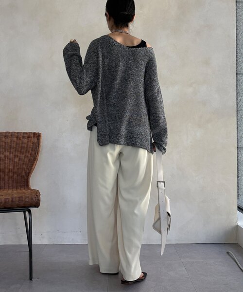 DouDou（ドゥドゥ）の「マーブルヤーン前後2WAYカノコ編みプルオーバー（ニット/セーター・レディース・ブラック/ベージュ/グレー・FREE）」の8枚目の写真