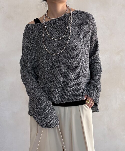 DouDou（ドゥドゥ）の「マーブルヤーン前後2WAYカノコ編みプルオーバー（ニット/セーター・レディース・ブラック/ベージュ/グレー・FREE）」の9枚目の写真