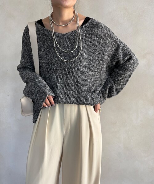 DouDou（ドゥドゥ）の「マーブルヤーン前後2WAYカノコ編みプルオーバー（ニット/セーター・レディース・ブラック/ベージュ/グレー・FREE）」の10枚目の写真