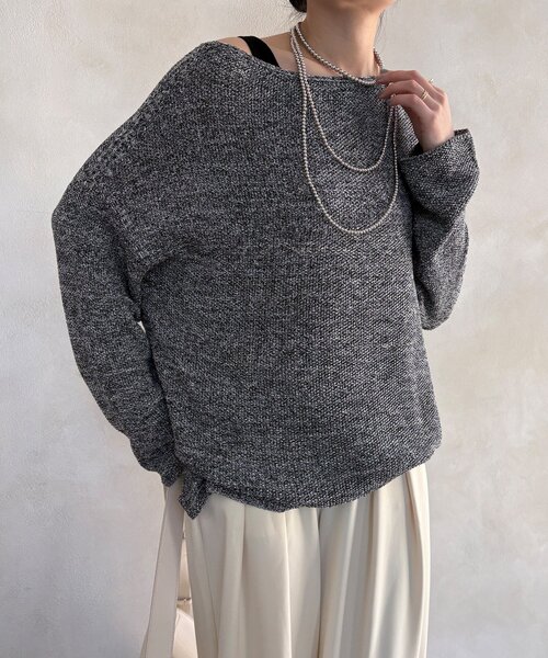 DouDou（ドゥドゥ）の「マーブルヤーン前後2WAYカノコ編みプルオーバー（ニット/セーター・レディース・ブラック/ベージュ/グレー・FREE）」の11枚目の写真