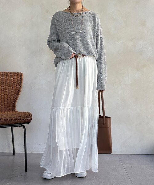 DouDou（ドゥドゥ）の「マーブルヤーン前後2WAYカノコ編みプルオーバー（ニット/セーター・レディース・ブラック/ベージュ/グレー・FREE）」の14枚目の写真