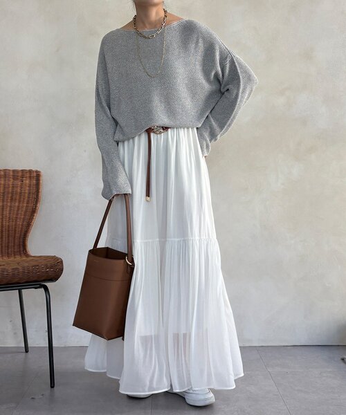 DouDou（ドゥドゥ）の「マーブルヤーン前後2WAYカノコ編みプルオーバー（ニット/セーター・レディース・ブラック/ベージュ/グレー・FREE）」の16枚目の写真