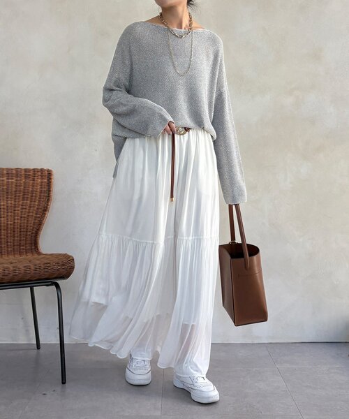 DouDou（ドゥドゥ）の「マーブルヤーン前後2WAYカノコ編みプルオーバー（ニット/セーター・レディース・ブラック/ベージュ/グレー・FREE）」の17枚目の写真