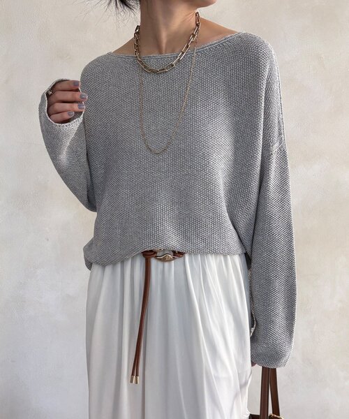 DouDou（ドゥドゥ）の「マーブルヤーン前後2WAYカノコ編みプルオーバー（ニット/セーター・レディース・ブラック/ベージュ/グレー・FREE）」の19枚目の写真