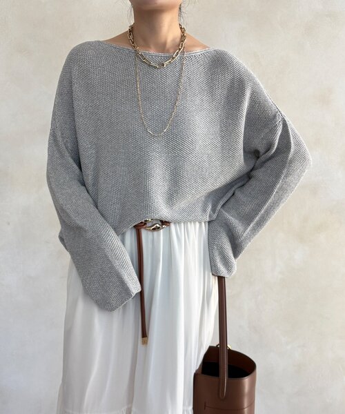 DouDou（ドゥドゥ）の「マーブルヤーン前後2WAYカノコ編みプルオーバー（ニット/セーター・レディース・ブラック/ベージュ/グレー・FREE）」の20枚目の写真