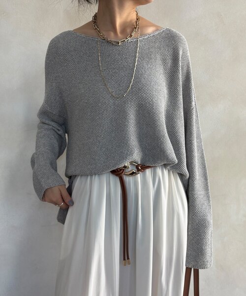 DouDou（ドゥドゥ）の「マーブルヤーン前後2WAYカノコ編みプルオーバー（ニット/セーター・レディース・ブラック/ベージュ/グレー・FREE）」の21枚目の写真