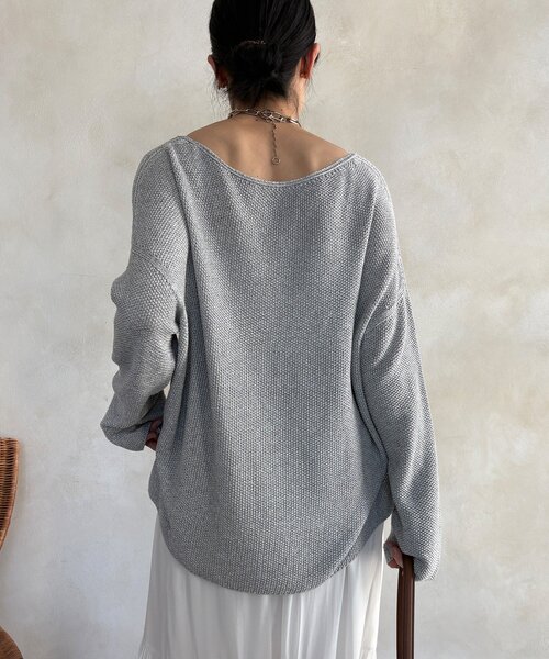 DouDou（ドゥドゥ）の「マーブルヤーン前後2WAYカノコ編みプルオーバー（ニット/セーター・レディース・ブラック/ベージュ/グレー・FREE）」の22枚目の写真