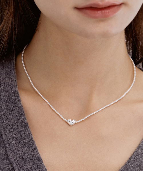 (SILVER925) Opal Heart Pearl Necklace NZ2034
