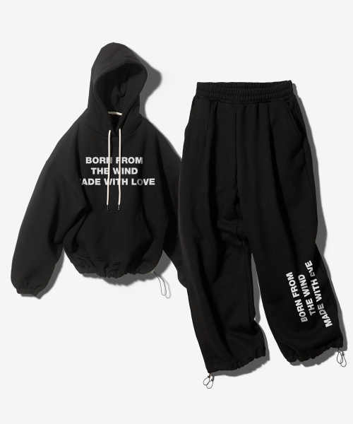 FANSHOW(ファンショー)の「(SETUP) MWL STRING HEAVY FLEECE-LINED HOODIE+PANTS - BLACK(パーカー・メンズ・ブラック・FREE)」の4枚目の写真
