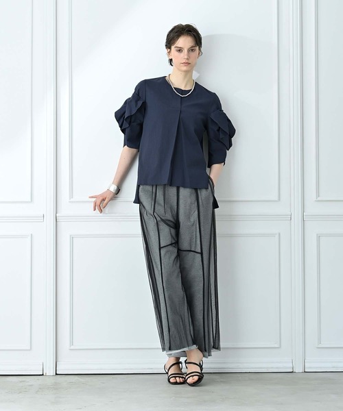 Anside（アンサイド）の「裏毛×チュールレイヤードパンツ（その他パンツ・レディース・ブラック/グレー・M）」の4枚目の写真