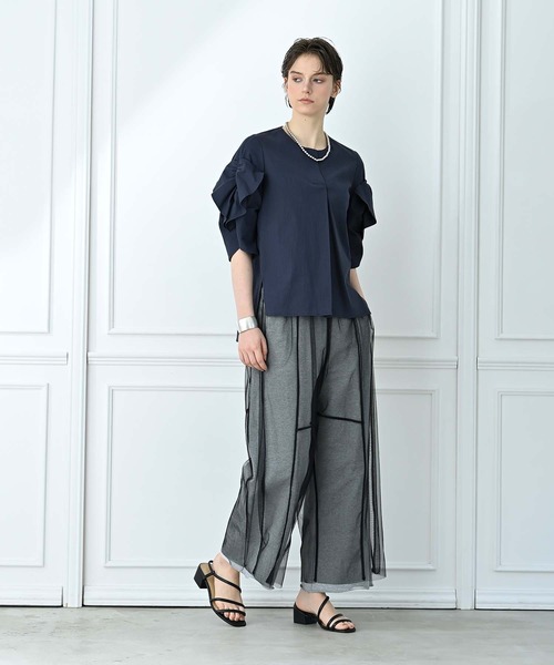 Anside（アンサイド）の「裏毛×チュールレイヤードパンツ（その他パンツ・レディース・ブラック/グレー・M）」の5枚目の写真