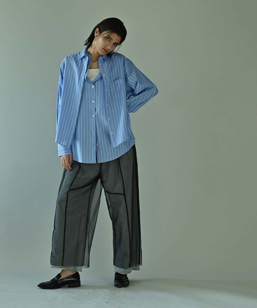 Anside（アンサイド）の「裏毛×チュールレイヤードパンツ（その他パンツ・レディース・ブラック/グレー・M）」の7枚目の写真