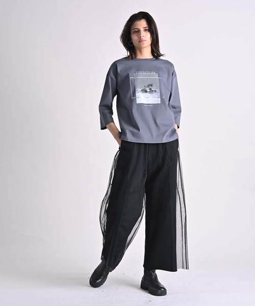 Anside（アンサイド）の「裏毛×チュールレイヤードパンツ（その他パンツ・レディース・ブラック/グレー・M）」の9枚目の写真