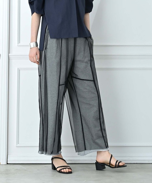 Anside（アンサイド）の「裏毛×チュールレイヤードパンツ（その他パンツ・レディース・ブラック/グレー・M）」の3枚目の写真