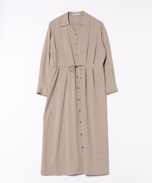 Doux archives（ドゥアルシーヴ）の「開襟ドロストシャツワンピース（ワンピース・レディース・ベージュ/サックスブルー/チャコールグレー・FREE）」の2枚目の写真