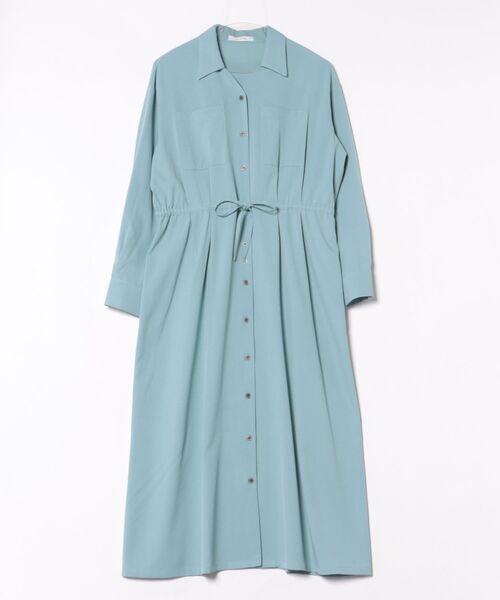 Doux archives（ドゥアルシーヴ）の「開襟ドロストシャツワンピース（ワンピース・レディース・ベージュ/サックスブルー/チャコールグレー・FREE）」の3枚目の写真