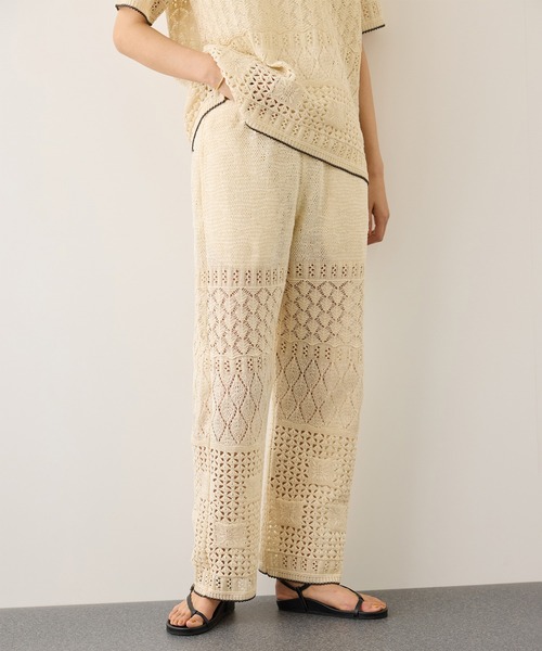 Coohem(コーヘン)の「【COOHEM】SUKASHI EMBOSSED KNIT PANTS/セットアップ対応・イージーケア(その他パンツ・レディース・ラベンダー/キナリ・FREE)」の1枚目の写真