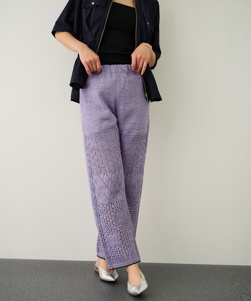Coohem(コーヘン)の「【COOHEM】SUKASHI EMBOSSED KNIT PANTS/セットアップ対応・イージーケア(その他パンツ・レディース・ラベンダー/キナリ・FREE)」の3枚目の写真