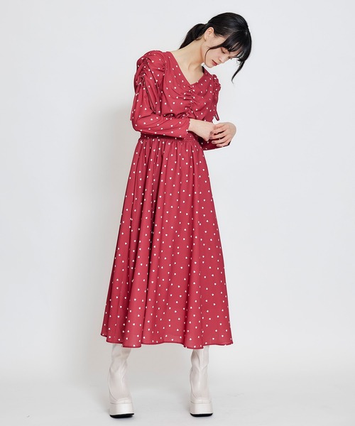 REDYAZEL(レディアゼル)の「Love Me Heart ギャザーリボンロングフレアワンピース(ワンピース・レディース・レッド/オフホワイト/ネイビー・FREE)」の19枚目の写真