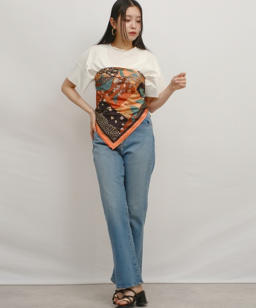 palm RICHE(ポームリシュ)の「スカーフ付リラックスT(Tシャツ/カットソー・レディース・ブラック/オレンジ/グレー・M)」の6枚目の写真