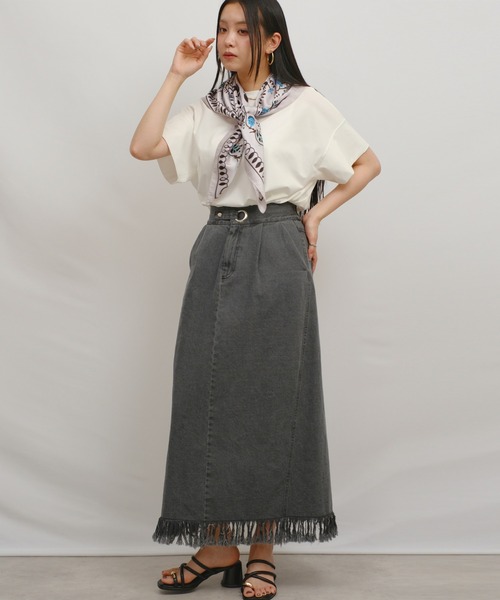 palm RICHE(ポームリシュ)の「スカーフ付リラックスT(Tシャツ/カットソー・レディース・ブラック/オレンジ/グレー・M)」の13枚目の写真